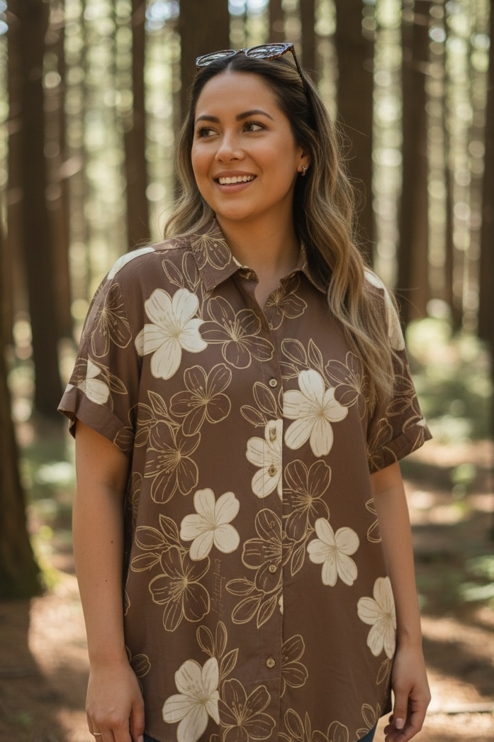 Leilani Top - Brown Cherry Blossoms