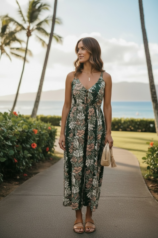 Alohi Jumpsuit - Green Lei